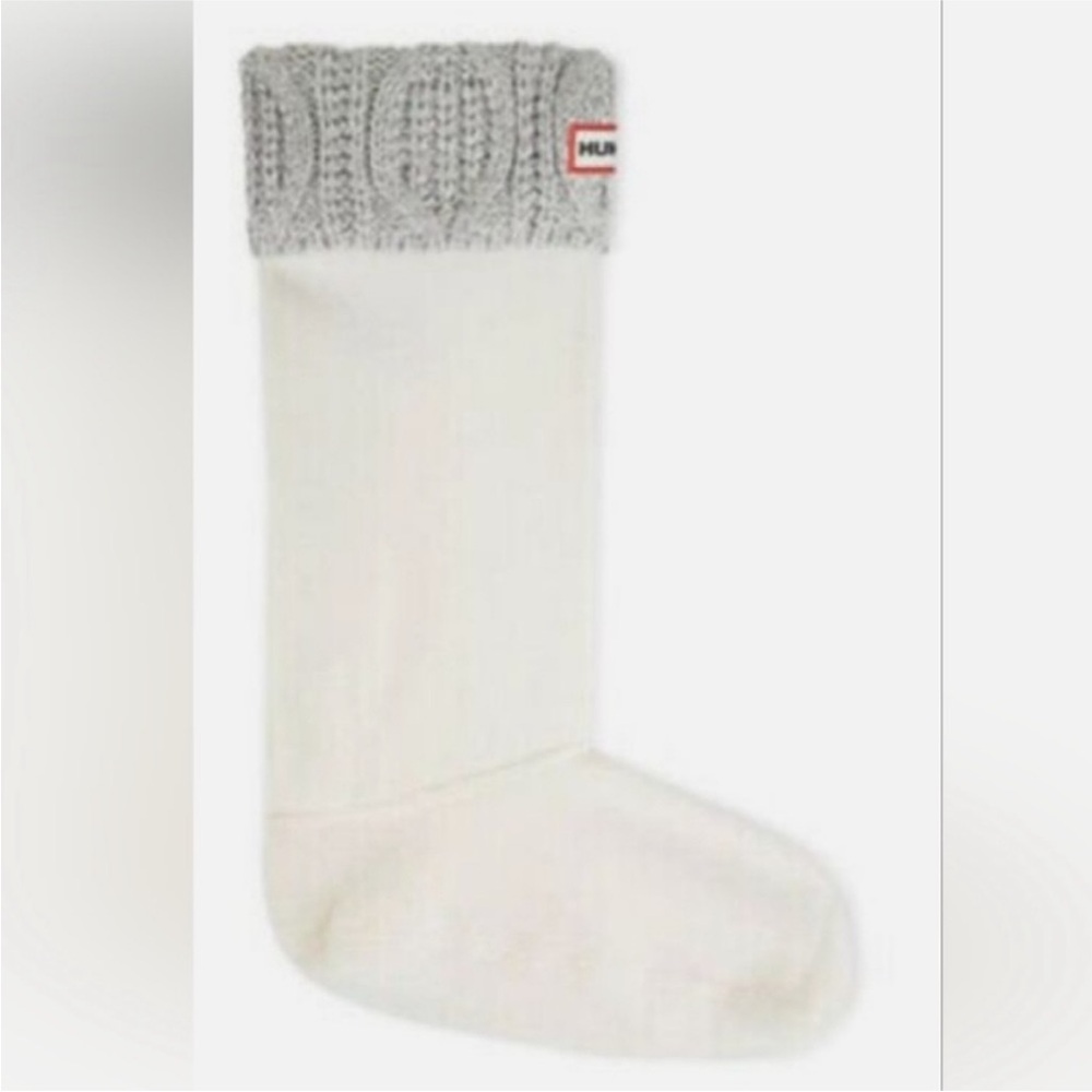 New! Hunter Original Tall Cable Knit Boot Sock in grey/cream Medium